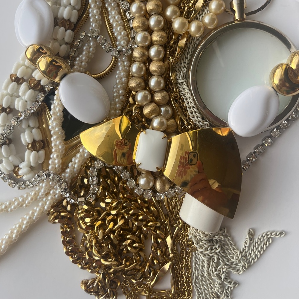 Lot of 14 vintage and costume necklaces. Unbranded, Monet, Marcella & Trifari.